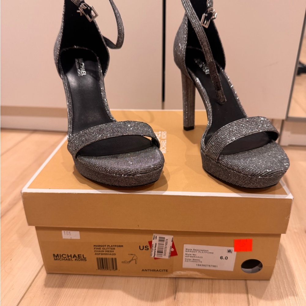 Michael Kors Anthracite Glitter Platform High Heel Sandals - Women